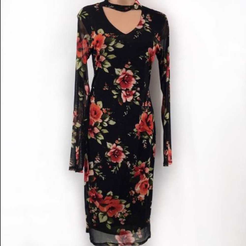 Cleo Black Red Floral Dress Size L